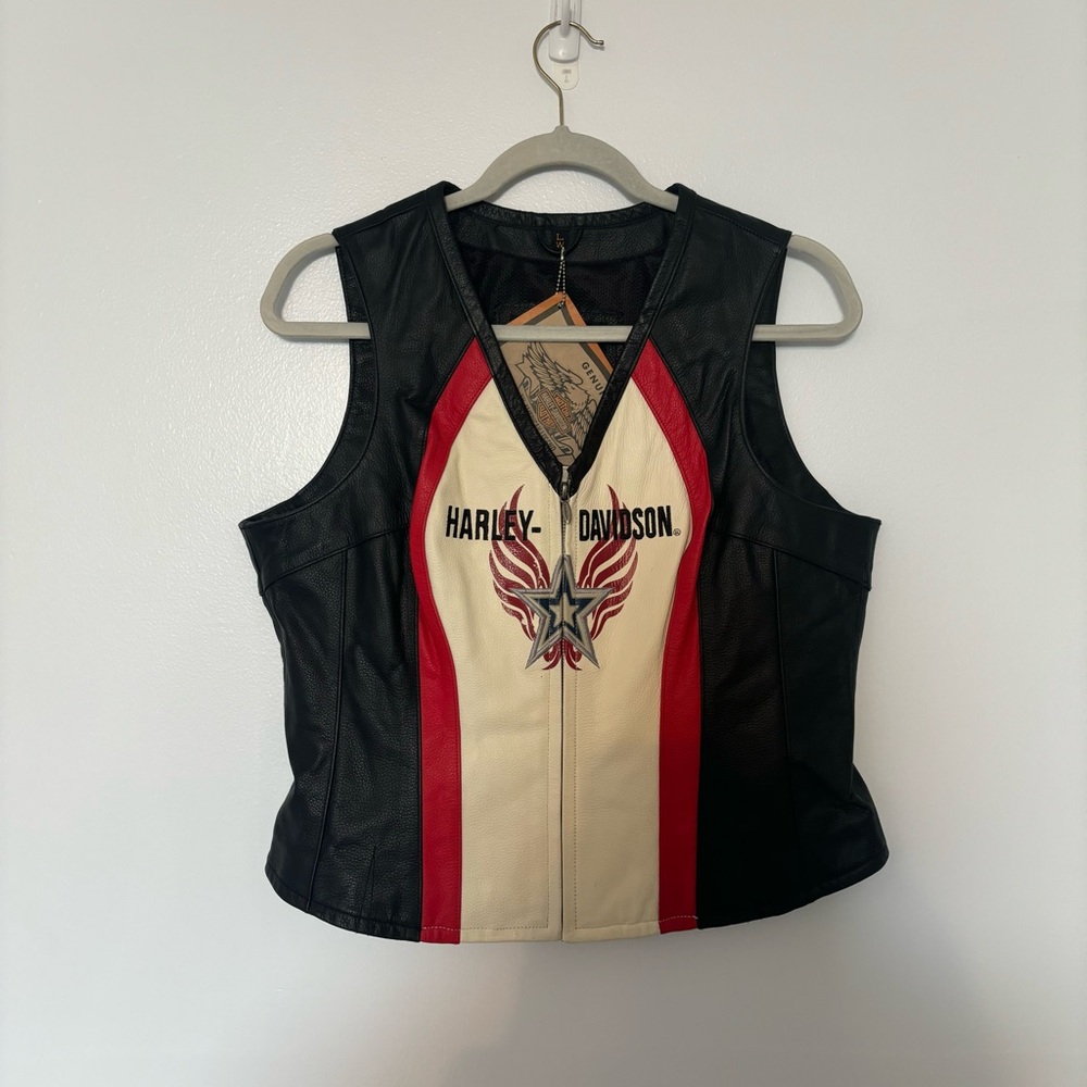 NWT Vintage Y2K Harley Davidson Leather Zip Up Vest Women’s Size Large
